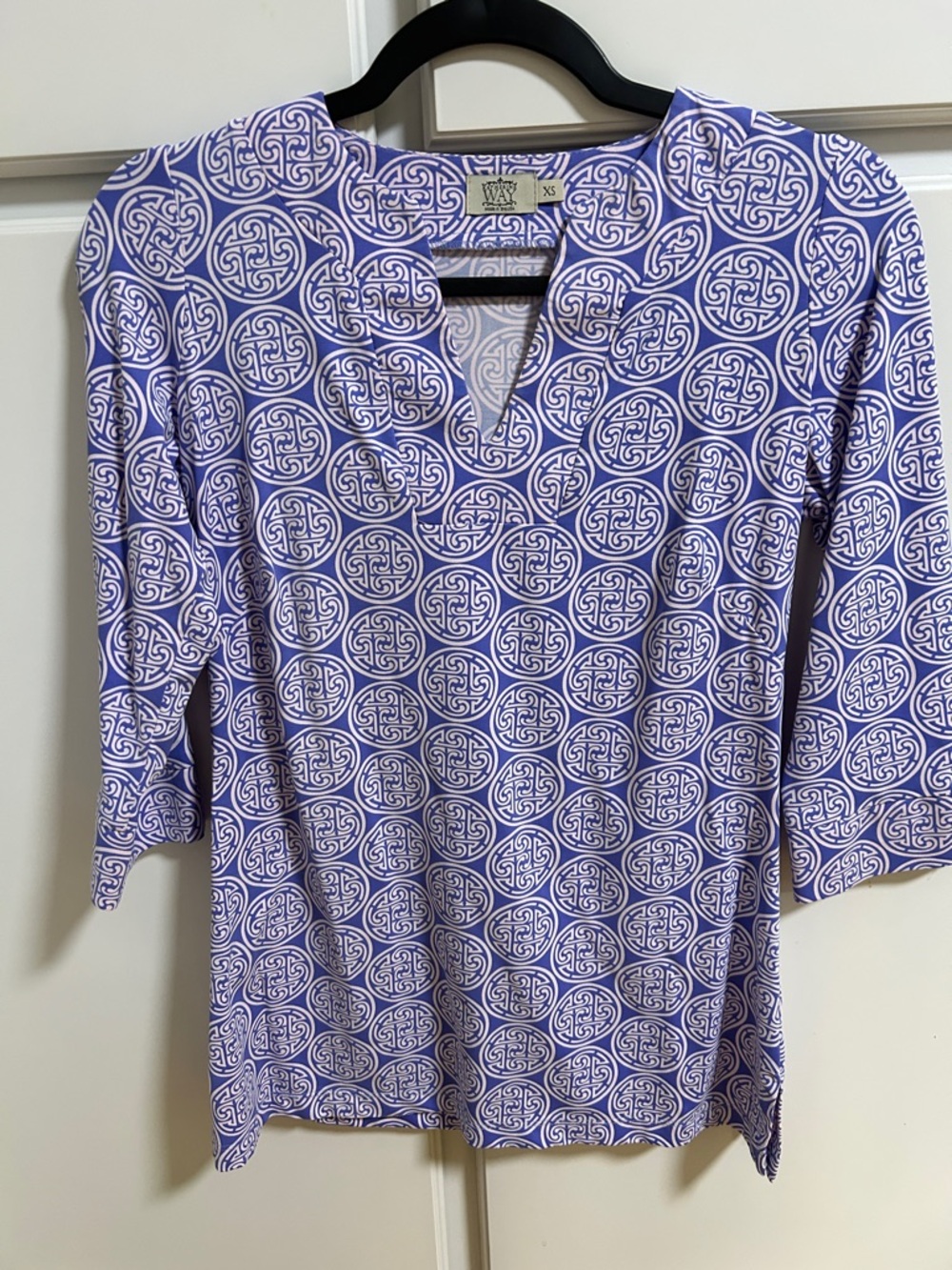 Katherine Way Lavender Purple Geometric Split-Neck Tunic XS